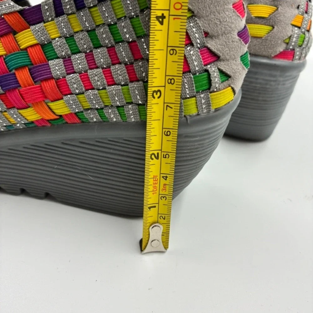 Bernie Mev Comfi Mary Jane 38/US 7 Rainbow Woven Wedge Sandals‎ Peep Toe Elastic